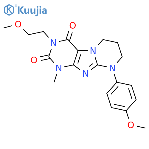 3-(2-methoxyethyl)-9-(4-methoxyphenyl)-1-methyl-1H,2H,3H,4H,6H,7H,8H,9H-pyrimido1,2-gpurine-2,4-dione structure