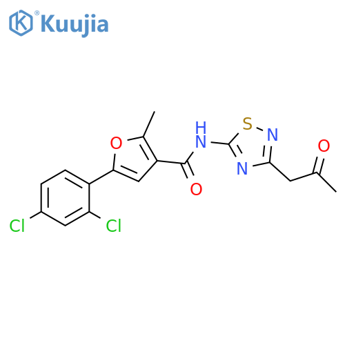 5-(2,4-dichlorophenyl)-2-methyl-N-3-(2-oxopropyl)-1,2,4-thiadiazol-5-ylfuran-3-carboxamide structure