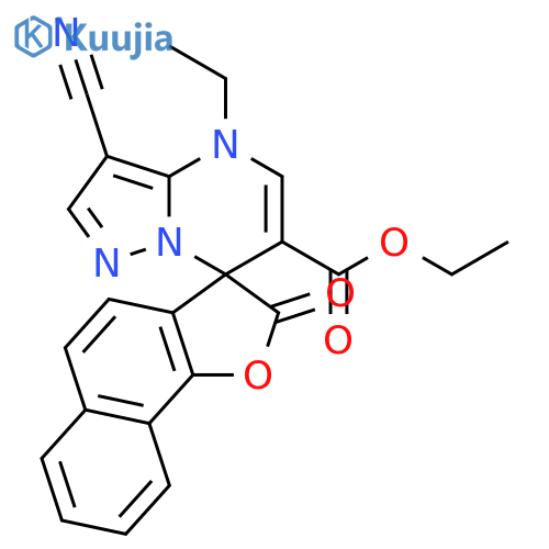 SPIRO[NAPHTHO[1,2-B]FURAN-3(2H),7'(4'H)-PYRAZOLO[1,5-A]PYRIMIDINE]-6'-CARBOXYLIC ACID, 3'-CYANO-4'-ETHYL-2-OXO-, ETHYL ESTER structure