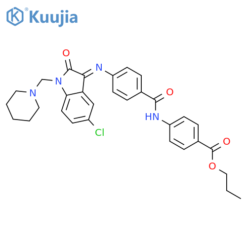 propyl 4-[(4-{[(3Z)-5-chloro-2-oxo-1-(piperidin-1-ylmethyl)-1,2-dihydro-3H-indol-3-ylidene]amino}benzoyl)amino]benzoate structure