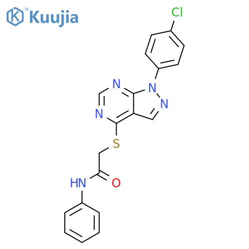 2-{1-(4-chlorophenyl)-1H-pyrazolo3,4-dpyrimidin-4-ylsulfanyl}-N-phenylacetamide structure