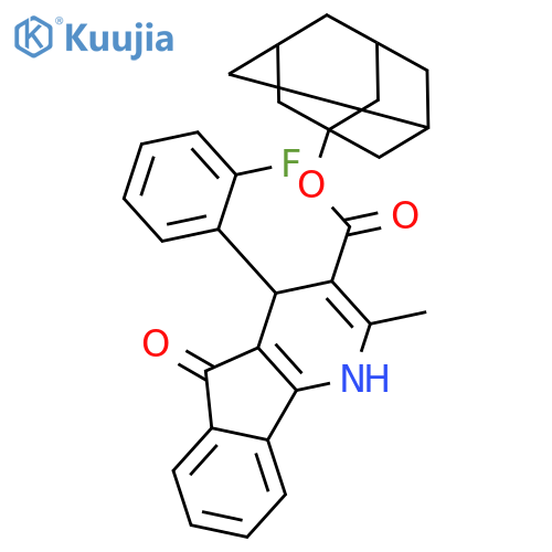 1H-INDENO[1,2-B]PYRIDINE-3-CARBOXYLIC ACID, 4-(2-FLUOROPHENYL)-4,5-DIHYDRO-2-METHYL-5-OXO-, TRICYCLO[3.3.1.13,7]DEC-1-YL ESTER structure