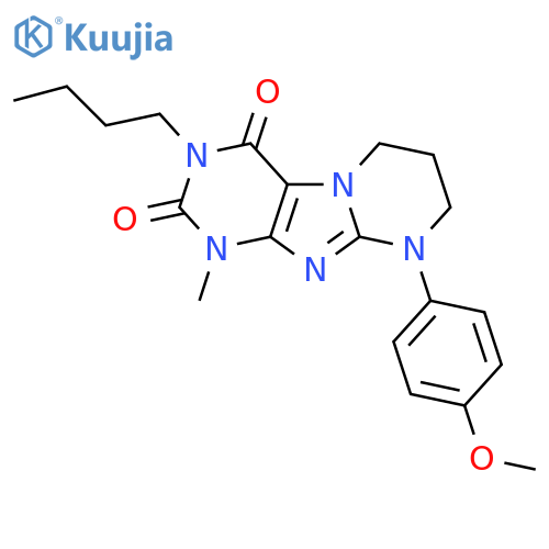 3-butyl-9-(4-methoxyphenyl)-1-methyl-1H,2H,3H,4H,6H,7H,8H,9H-pyrimido1,2-gpurine-2,4-dione structure