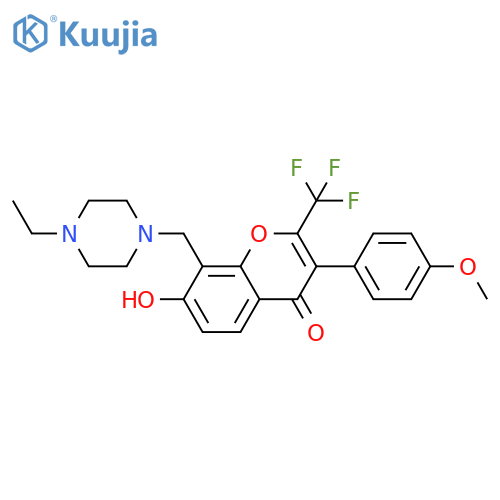 8-(4-ethylpiperazin-1-yl)methyl-7-hydroxy-3-(4-methoxyphenyl)-2-(trifluoromethyl)-4H-chromen-4-one structure