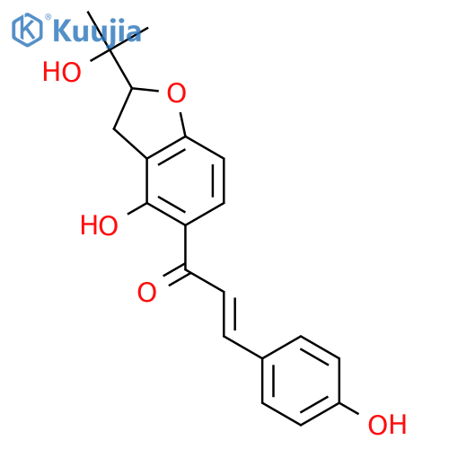 (2E)-1-[4-Hydroxy-2-(2-hydroxy-2-propanyl)-2,3-dihydro-1-benzofuran-5-yl]-3-(4-hydroxyphenyl)-2-propen-1-one structure