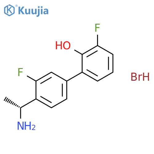 2-[4-[(1R)-1-aminoethyl]-3-fluorophenyl]-6-fluorophenol;hydrobromide structure