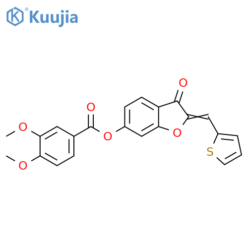 (2Z)-3-oxo-2-(thiophen-2-yl)methylidene-2,3-dihydro-1-benzofuran-6-yl 3,4-dimethoxybenzoate structure