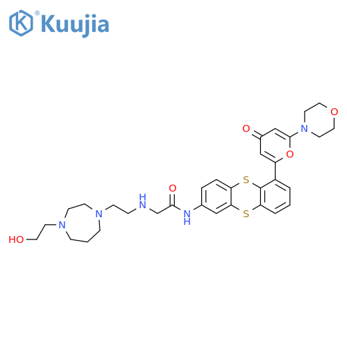 Acetamide,2-[[2-[hexahydro-4-(2-hydroxyethyl)-1H-1,4-diazepin-1-yl]ethyl]amino]-N-[6-[6-(4-morpholinyl)-4-oxo-4H-pyran-2-yl]-2-thianthrenyl]- structure