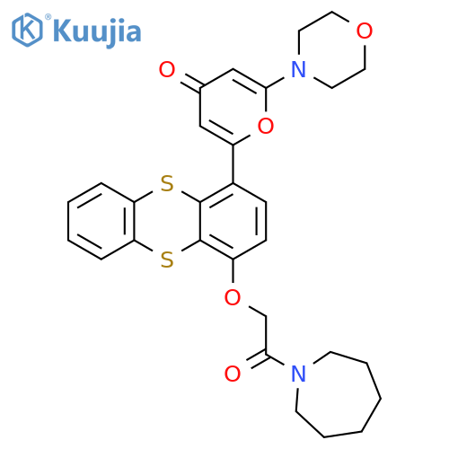 1H-Azepine,hexahydro-1-[[[4-[6-(4-morpholinyl)-4-oxo-4H-pyran-2-yl]-1-thianthrenyl]oxy]acetyl]- structure