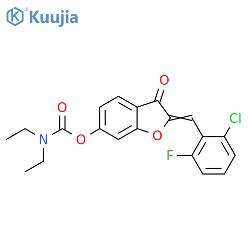 (2Z)-2-(2-chloro-6-fluorophenyl)methylidene-3-oxo-2,3-dihydro-1-benzofuran-6-yl N,N-diethylcarbamate structure