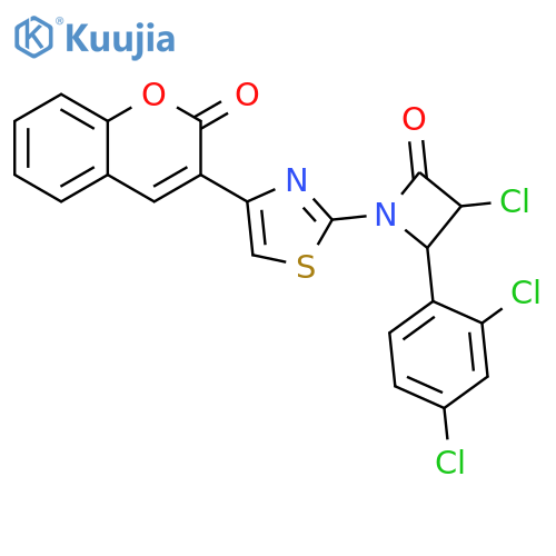 2-Azetidinone,3-chloro-4-(2,4-dichlorophenyl)-1-[4-(2-oxo-2H-1-benzopyran-3-yl)-2-thiazolyl]- structure