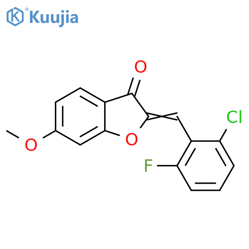 (2Z)-2-(2-chloro-6-fluorophenyl)methylidene-6-methoxy-2,3-dihydro-1-benzofuran-3-one structure
