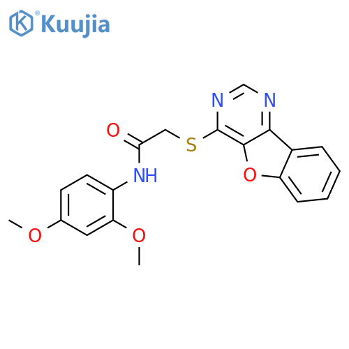 2-(benzofuro[3,2-d]pyrimidin-4-ylthio)-N-(2,4-dimethoxyphenyl)acetamide structure