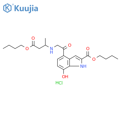 1H-Indole-2-carboxylic acid, 4-[2-[(3-butoxy-1-methyl-3-oxopropyl)amino]acetyl]-7-hydroxy-, butyl ester, hydrochloride (1:1) structure