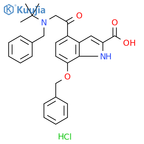 1H-Indole-2-carboxylic acid,4-[[(1,1-dimethylethyl)(phenylmethyl)amino]acetyl]-7-(phenylmethoxy)-,monohydrochloride structure