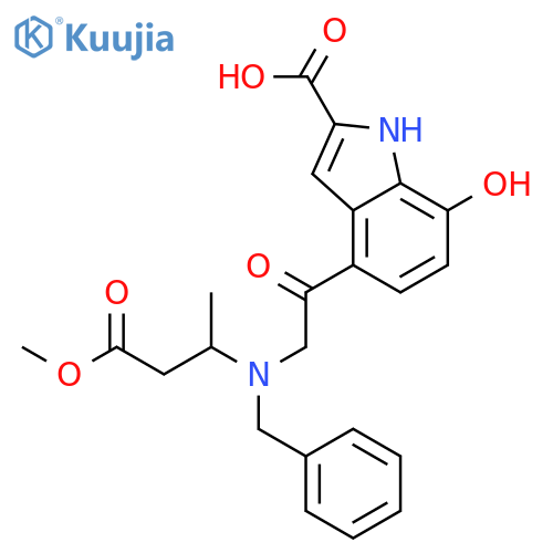 1H-INDOLE-2-CARBOXYLIC ACID, 7-HYDROXY-4-[[(3-METHOXY-1-METHYL-3-OXOPROPYL)(PHENYLMETHYL)AMINO]ACETYL]- structure