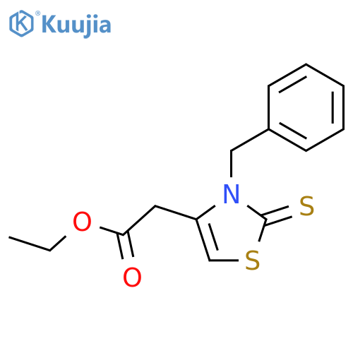 4-Thiazoleaceticacid, 2,3-dihydro-3-(phenylmethyl)-2-thioxo-, ethyl ester structure