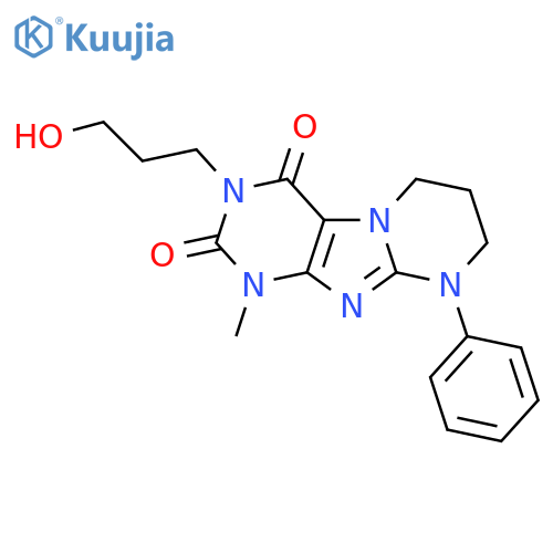 3-(3-hydroxypropyl)-1-methyl-9-phenyl-1H,2H,3H,4H,6H,7H,8H,9H-pyrimido1,2-gpurine-2,4-dione structure