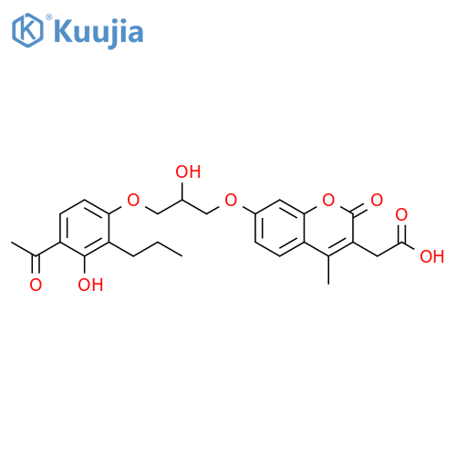 2H-1-Benzopyran-3-acetic acid, 7-[3-(4-acetyl-3-hydroxy-2-propylphenoxy)-2-hydroxypropoxy]-4-methyl-2-oxo- structure
