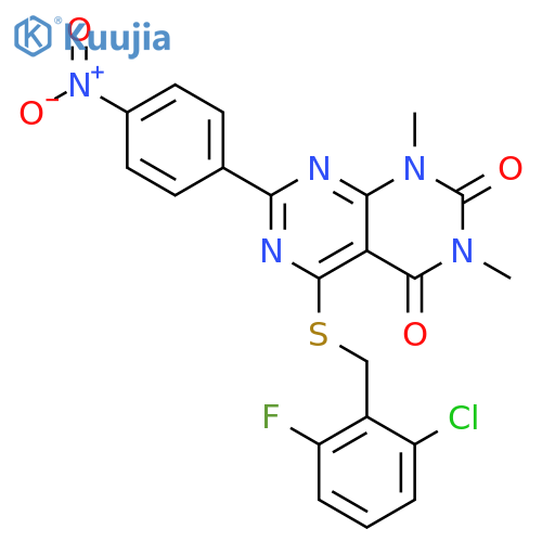 5-{(2-chloro-6-fluorophenyl)methylsulfanyl}-1,3-dimethyl-7-(4-nitrophenyl)-1H,2H,3H,4H-1,3diazino4,5-dpyrimidine-2,4-dione structure