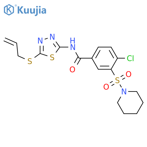 4-chloro-3-(piperidine-1-sulfonyl)-N-5-(prop-2-en-1-ylsulfanyl)-1,3,4-thiadiazol-2-ylbenzamide structure