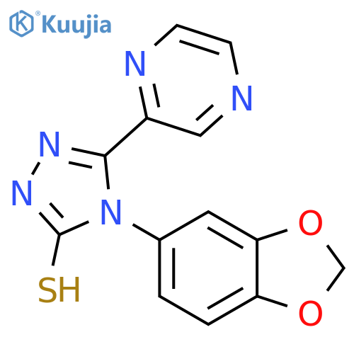4-(1,3-benzodioxol-5-yl)-5-(pyrazin-2-yl)-4H-1,2,4-triazole-3-thiol structure