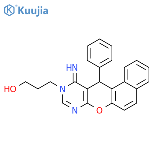<br>3-(11-imino-12-phenyl-11,12-dihydro-10H-benzo[5,6]chromeno[2,3-d]pyrimidin- 10-yl)propan-1-ol structure