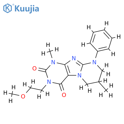 3-(2-methoxyethyl)-1,7-dimethyl-9-phenyl-1H,2H,3H,4H,6H,7H,8H,9H-pyrimido1,2-gpurine-2,4-dione structure