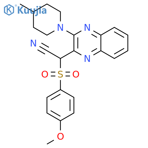 2-(4-methoxybenzenesulfonyl)-2-3-(4-methylpiperidin-1-yl)quinoxalin-2-ylacetonitrile structure