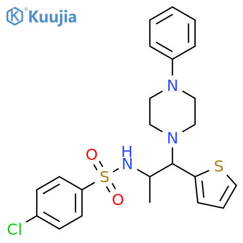 4-chloro-N-1-(4-phenylpiperazin-1-yl)-1-(thiophen-2-yl)propan-2-ylbenzene-1-sulfonamide structure
