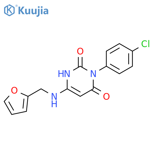 3-(4-chlorophenyl)-6-{(furan-2-yl)methylamino}-1,2,3,4-tetrahydropyrimidine-2,4-dione structure