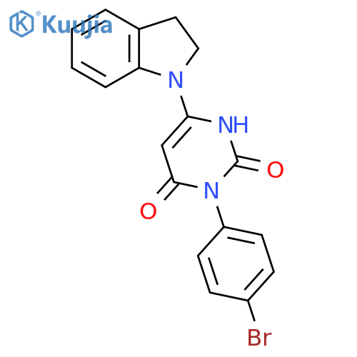 3-(4-bromophenyl)-6-(2,3-dihydro-1H-indol-1-yl)-1,2,3,4-tetrahydropyrimidine-2,4-dione structure
