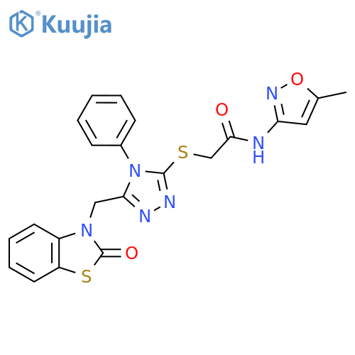 N-(5-methyl-1,2-oxazol-3-yl)-2-({5-(2-oxo-2,3-dihydro-1,3-benzothiazol-3-yl)methyl-4-phenyl-4H-1,2,4-triazol-3-yl}sulfanyl)acetamide structure
