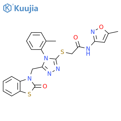 N-(5-methyl-1,2-oxazol-3-yl)-2-{4-(2-methylphenyl)-5-(2-oxo-2,3-dihydro-1,3-benzothiazol-3-yl)methyl-4H-1,2,4-triazol-3-ylsulfanyl}acetamide structure