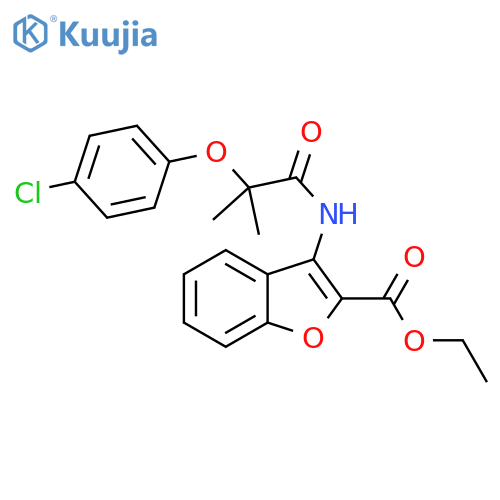 ethyl 3-2-(4-chlorophenoxy)-2-methylpropanamido-1-benzofuran-2-carboxylate structure