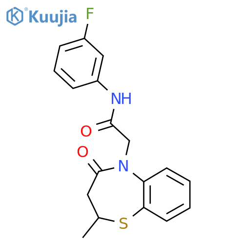 N-(3-fluorophenyl)-2-(2-methyl-4-oxo-2,3,4,5-tetrahydro-1,5-benzothiazepin-5-yl)acetamide structure