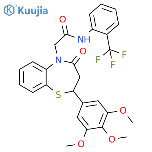 2-[4-oxo-2-(3,4,5-trimethoxyphenyl)-2,3,4,5-tetrahydro-1,5-benzothiazepin-5-yl]-N-[2-(trifluoromethyl)phenyl]acetamide structure
