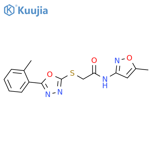N-(5-methyl-1,2-oxazol-3-yl)-2-{5-(2-methylphenyl)-1,3,4-oxadiazol-2-ylsulfanyl}acetamide structure