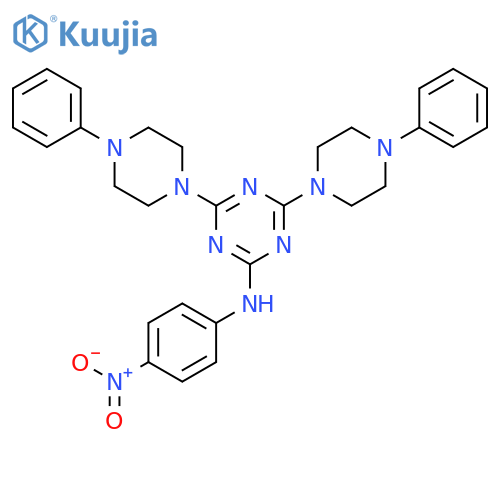 1,3,5-Triazin-2-amine, N-(4-nitrophenyl)-4,6-bis(4-phenyl-1-piperazinyl)- structure