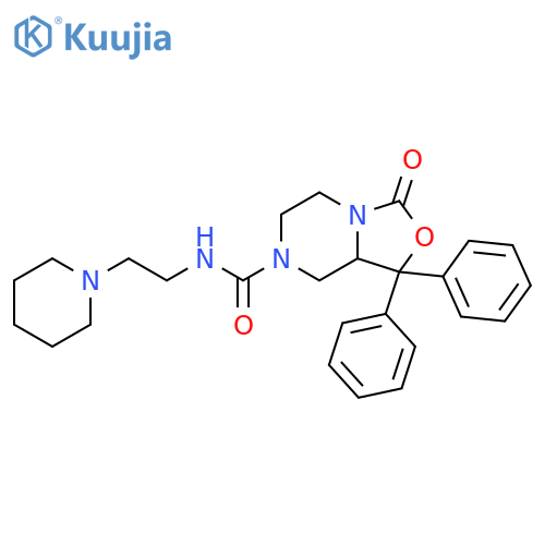 3-Oxo-1,1-di(phenyl)-N-(2-piperidin-1-ylethyl)-5,6,8,8a-tetrahydro-[1,3]oxazolo[4,3-c]pyrazine-7-carboxamide structure