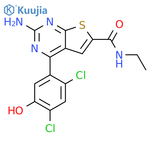 Thieno[2,3-d]pyrimidine-6-carboxamide, 2-amino-4-(2,4-dichloro-5-hydroxyphenyl)-N-ethyl- structure