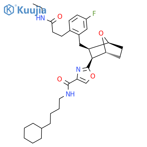 4-Oxazolecarboxamide, N-(4-cyclohexylbutyl)-2-((1R,2S,3R,4S)-3-((2-(3-(ethylamino)-3-oxopropyl)-5-fluorophenyl)methyl)-7-oxabicyclo(2.2.1)hept-2-yl)- structure