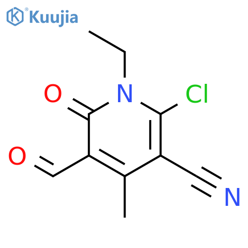 2-chloro-1-ethyl-5-formyl-4-methyl-6-oxo-1,6-dihydropyridine-3-carbonitrile structure