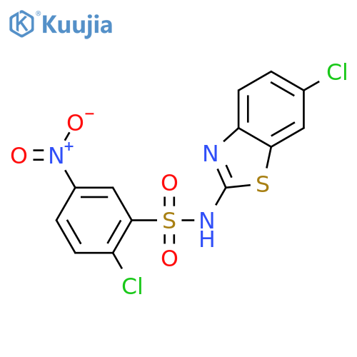 2-chloro-N-(6-chloro-1,3-benzothiazol-2-yl)-5-nitrobenzene-1-sulfonamide structure