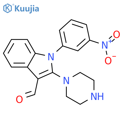 1H-INDOLE-3-CARBOXALDEHYDE, 1-(3-NITROPHENYL)-2-(1-PIPERAZINYL)- structure