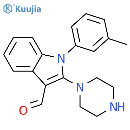 1H-Indole-3-carboxaldehyde, 1-(3-methylphenyl)-2-(1-piperazinyl)- structure
