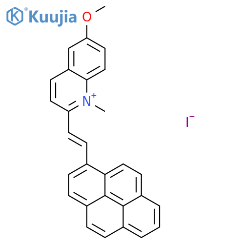 Quinolinium, 6-methoxy-1-methyl-2-[2-(1-pyrenyl)ethenyl]-, iodide structure
