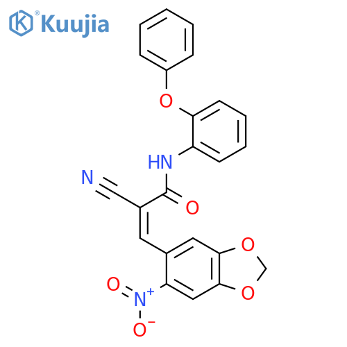 2-cyano-3-(6-nitro-1,3-dioxaindan-5-yl)-N-(2-phenoxyphenyl)prop-2-enamide structure