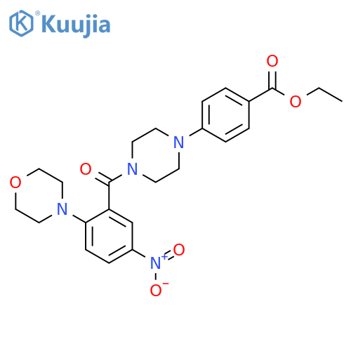 Benzoic acid, 4-[4-[2-(4-morpholinyl)-5-nitrobenzoyl]-1-piperazinyl]-,ethyl ester structure