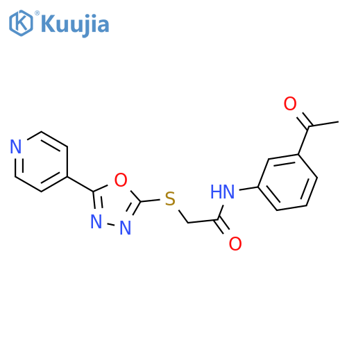 N-(3-acetylphenyl)-2-{5-(pyridin-4-yl)-1,3,4-oxadiazol-2-ylsulfanyl}acetamide structure